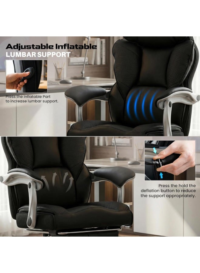 DROGO Emperium Office Chair for Work from Home 400LBS | Ergonomic Executive Boss Chair with PU Leather, High Back, Spacious Cushion Seat & Pumping Lumbar Support | Desk Chair with Premium Metal Base & Footrest Black - Image 3